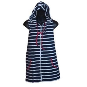 CJ Banks navy blue/white striped sleeveless zipper jacket size 2X